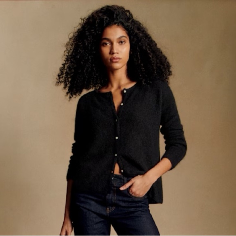 Sezane Black Button-Up Knit Cardigan